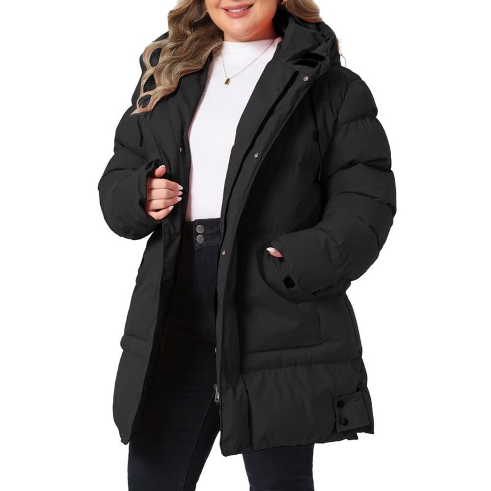 Women Plus Size Windproof Winter with Hood Padded Jacket Black